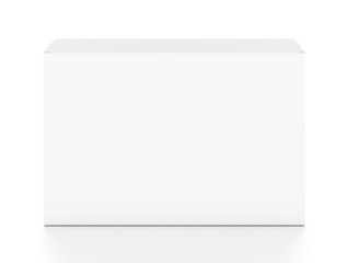 White wide horizontal rectangle blank box from top front angle.