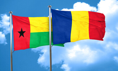 Guinea bissau flag with Romania flag, 3D rendering