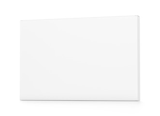 White wide thin rectangle box from front far side angle.