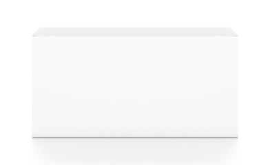 White wide horizontal rectangle blank box from top front angle.