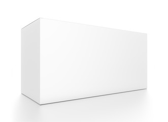 White wide horizontal rectangle blank box from front side angle.