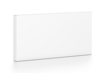 White wide thin rectangle box from top front side angle.