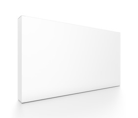 White wide thin horizontal rectangle box from front side angle.