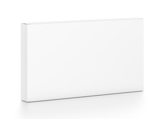 White wide thin rectangle box from top front side angle.