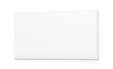 White wide thin rectangle box from front far side angle.