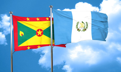 Grenada flag with Guatemala flag, 3D rendering
