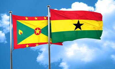 Grenada flag with Ghana flag, 3D rendering