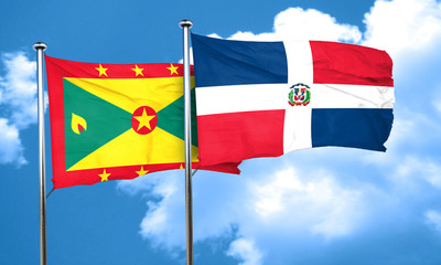 Grenada flag with Dominican Republic flag, 3D rendering