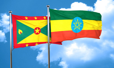 Grenada flag with Ethiopia flag, 3D rendering