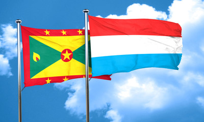 Grenada flag with Luxembourg flag, 3D rendering