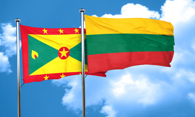 Grenada flag with Lithuania flag, 3D rendering