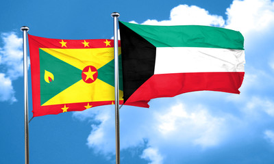 Grenada flag with Kuwait flag, 3D rendering