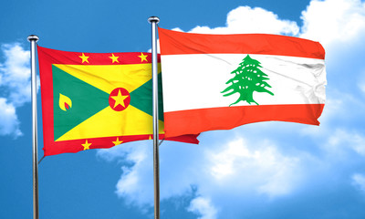 Grenada flag with Lebanon flag, 3D rendering