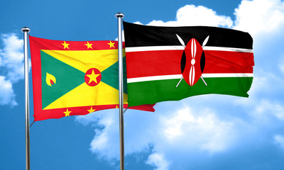 Grenada flag with Kenya flag, 3D rendering