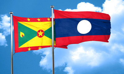 Grenada flag with Laos flag, 3D rendering