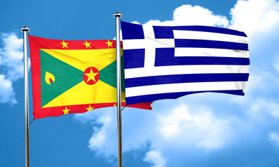 Grenada flag with Greece flag, 3D rendering
