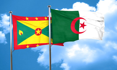 Grenada flag with Algeria flag, 3D rendering