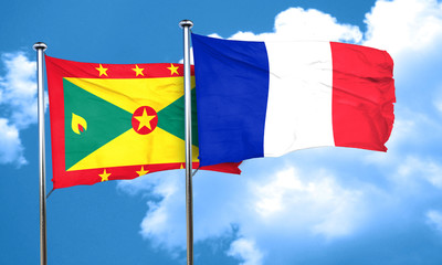 Grenada flag with France flag, 3D rendering