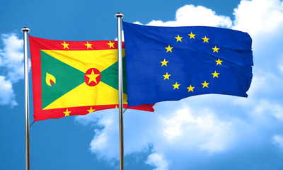 Grenada flag with european union flag, 3D rendering