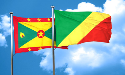 Grenada flag with congo flag, 3D rendering