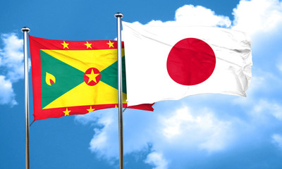 Grenada flag with Japan flag, 3D rendering