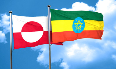 greenland flag with Ethiopia flag, 3D rendering