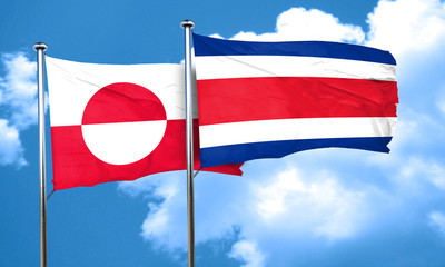 greenland flag with Costa Rica flag, 3D rendering