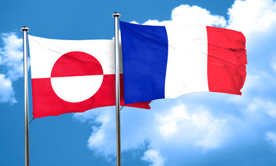 greenland flag with France flag, 3D rendering