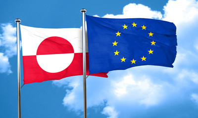 greenland flag with european union flag, 3D rendering