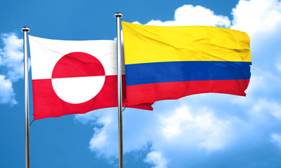 greenland flag with Colombia flag, 3D rendering