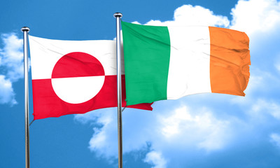 greenland flag with Ireland flag, 3D rendering