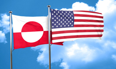 greenland flag with American flag, 3D rendering