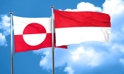 greenland flag with Indonesia flag, 3D rendering