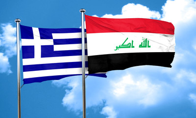 Greece flag with Iraq flag, 3D rendering