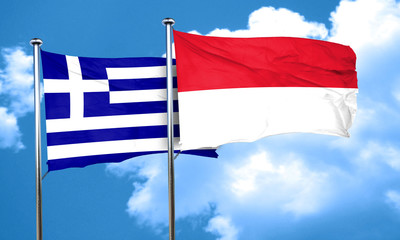 Greece flag with Indonesia flag, 3D rendering