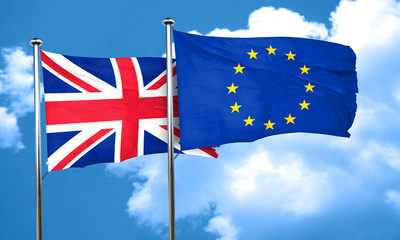 Great britain flag with european union flag, 3D rendering