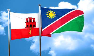 gibraltar flag with Namibia flag, 3D rendering