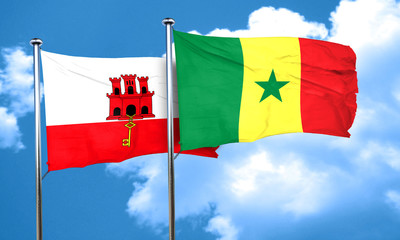 gibraltar flag with Senegal flag, 3D rendering