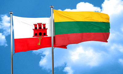 gibraltar flag with Lithuania flag, 3D rendering