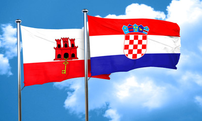 gibraltar flag with Croatia flag, 3D rendering