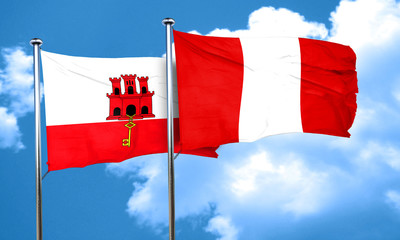 gibraltar flag with Peru flag, 3D rendering