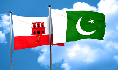 gibraltar flag with Pakistan flag, 3D rendering