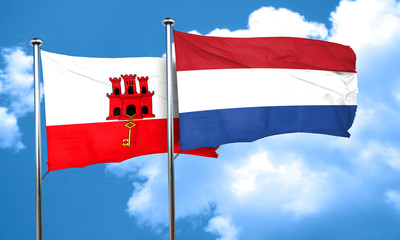 gibraltar flag with Netherlands flag, 3D rendering