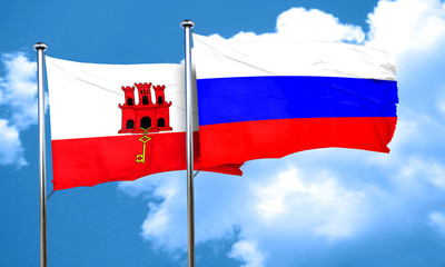 gibraltar flag with Russia flag, 3D rendering
