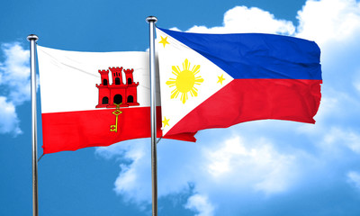 gibraltar flag with Philippines flag, 3D rendering