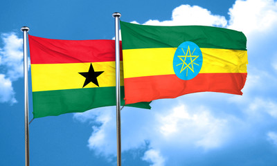 Ghana flag with Ethiopia flag, 3D rendering