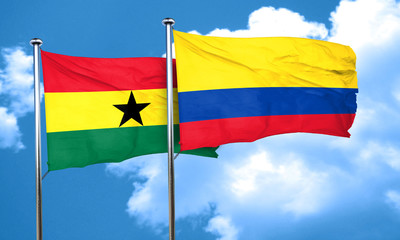 Ghana flag with Colombia flag, 3D rendering