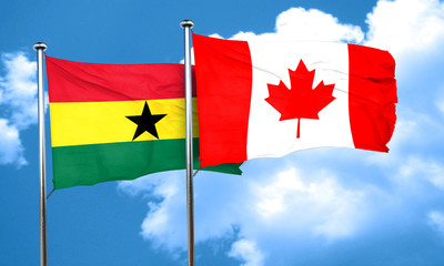 Ghana flag with Canada flag, 3D rendering
