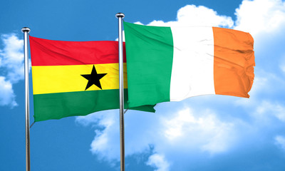 Ghana flag with Ireland flag, 3D rendering