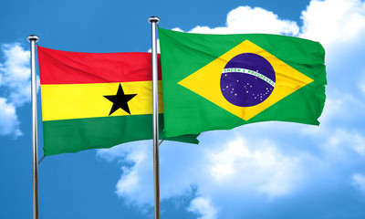 Ghana flag with Brazil flag, 3D rendering